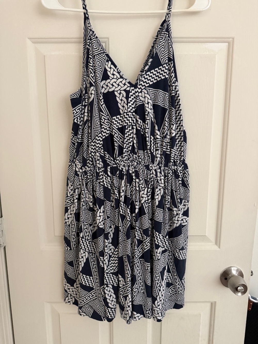 Lacoste Navy & White Geometric Spaghetti-Strap Mini Dress